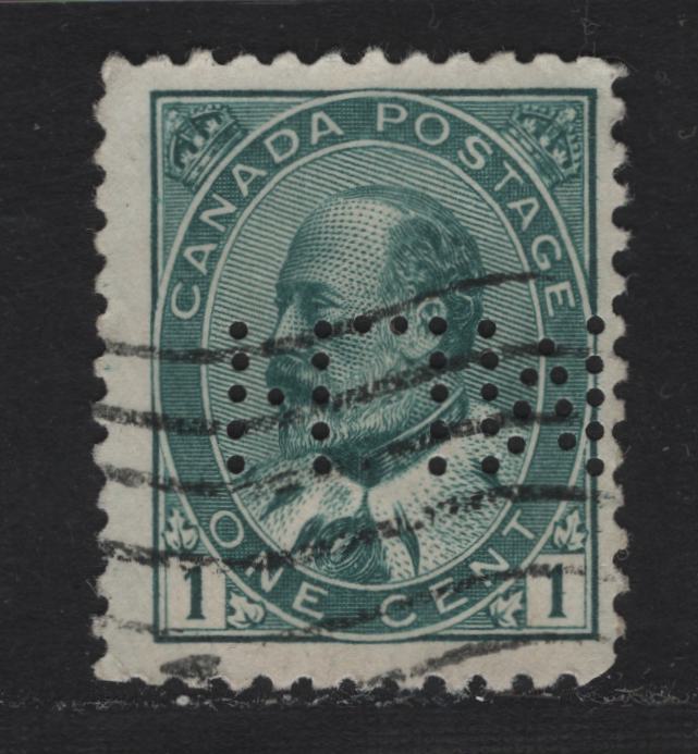 Lot 219 Canada (C)#89iii 1c - 20c on 50c Blue Green King Edward VII, 1903-1908 King Edward VII Issue, A Fine Used Single Inverted (Pos. 3) Montreal Light, Heat & Power Co Perfin, ,