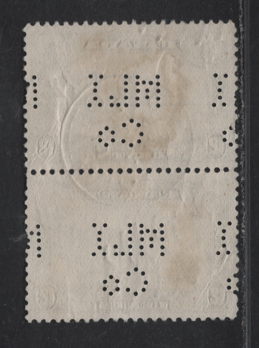 Lot 222 Canada (C)#156 12c Bluish Slate Quebec Bridge, 1928-1929 Scroll Issue, A Fine Used Pair, Ottawa Metropolitan Life Insurance Company Perfin, Cancelled With August 14 1929 Ottawa Duplex