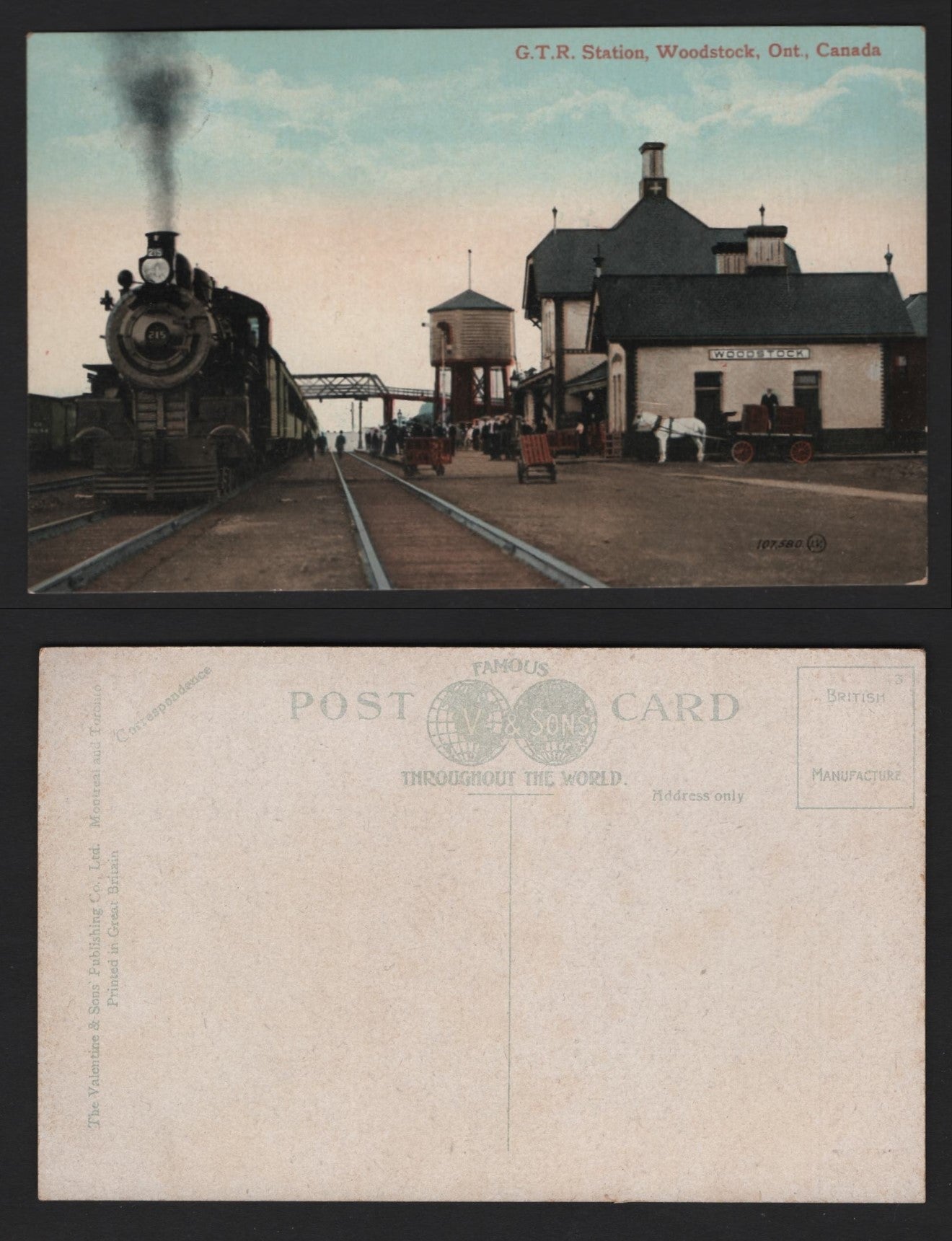 Lot 233 Canada A VF Unused Colour Postcard Depicting Grand Trunk Railway Station in Woodstock, ON, Valentine & Sons