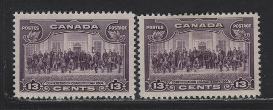 Canada (C) #224 13c Dull Violet Paper Charlottetown, 1935 KGV Pictorial Issue, 2 VFOG Singles, Paper CBN-GG, Perfs 12 & 12x11.9