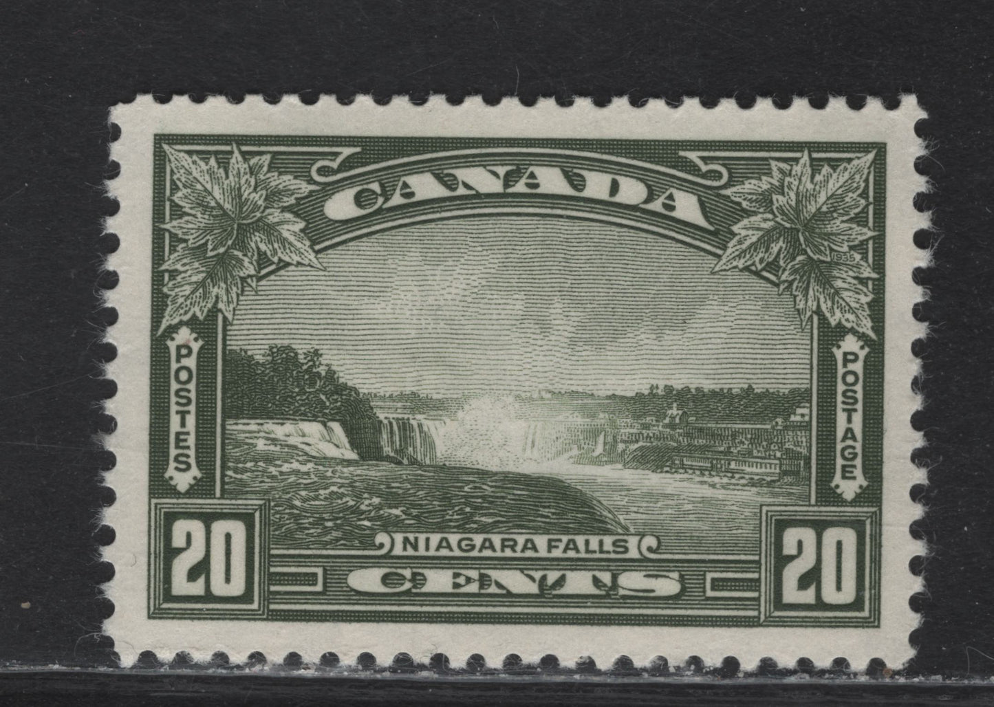 Lot 338 Canada (C) #225 20c Deep Olive Green Niagara Falls, 1935 KGV Pictorial Issue, A VFNH Single, Paper CBN-GG, Perf 12x11.9