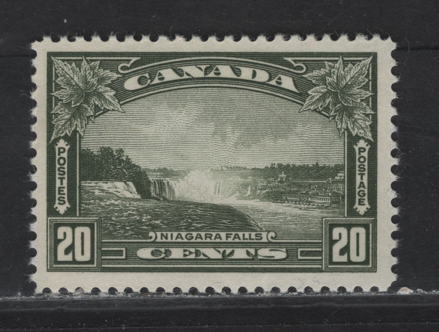Lot 341 Canada (C) #225 20c Deep Bronze Green Niagara Falls, 1935 KGV Pictorial Issue, A FNH Single, Paper CBN-GG, Perf 11.9x12, Diagonal Gum Crease.