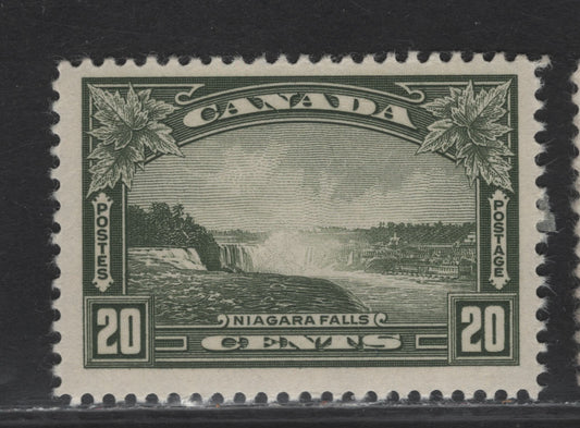 Canada (C) #225 20c Deep Bronze Green Niagara Falls, 1935 KGV Pictorial Issue, A FOG Single, Paper CBN-QQQ, Perf 12x11.9