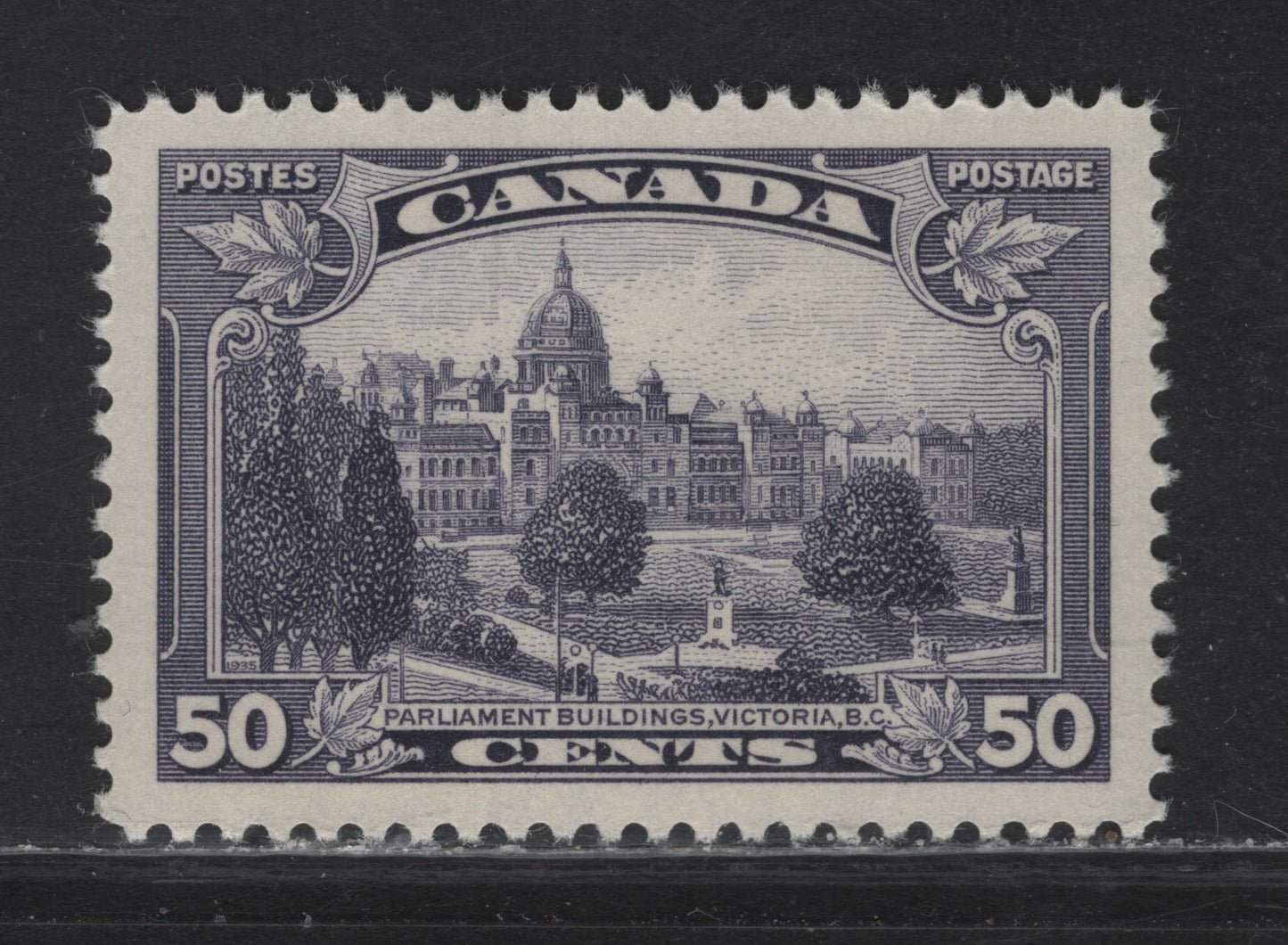 Lot 347 Canada (C) #226 50c Dull Slate Violet Parliament, 1935 KGV Pictorial Issue, A VFNH Single, Paper CBN-QQQ, Perf 11.9