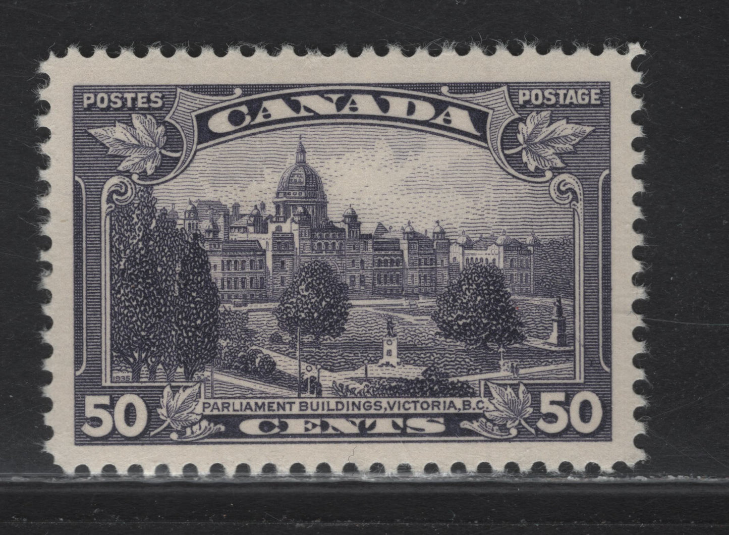 Lot 349 Canada (C) #226 50c Dull Slate Violet Parliament, 1935 KGV Pictorial Issue, A VFNH Single, Paper CBN-VVV, Perf 12