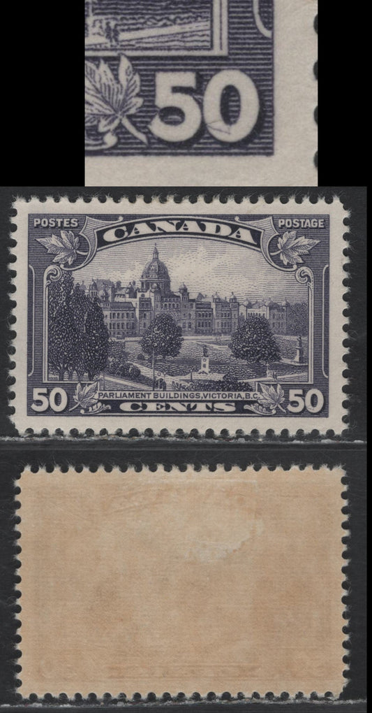 Lot 351 Canada #226 50c Dull Slate Violet Parliament, 1935 KGV Pictorial Issue, A VFOG Single, Paper CBN-GG, Perf 12x11.9, Showing Triangular Scratch In Right '0' of '50'.