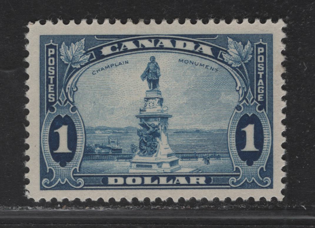 Lot 367 Canada #227 $1 Deep Milky Blue Champlain Statue, 1935 KGV Pictorial Issue, A VFOG Single, CBN-ZZZ Paper, Perf 12x11.9