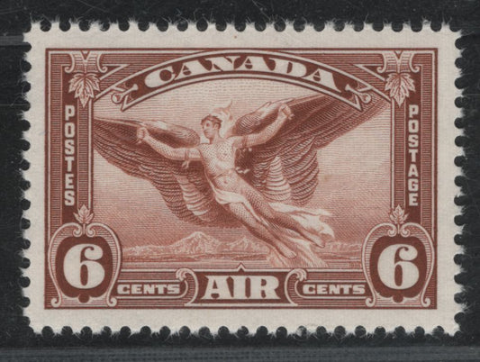 Lot 380 Canada #C5 6c Red Brown Daedalus In Flight, 1935 Airmail Issue, A VFNH Single, CBN-RRR Paper, Perf 12x11.95