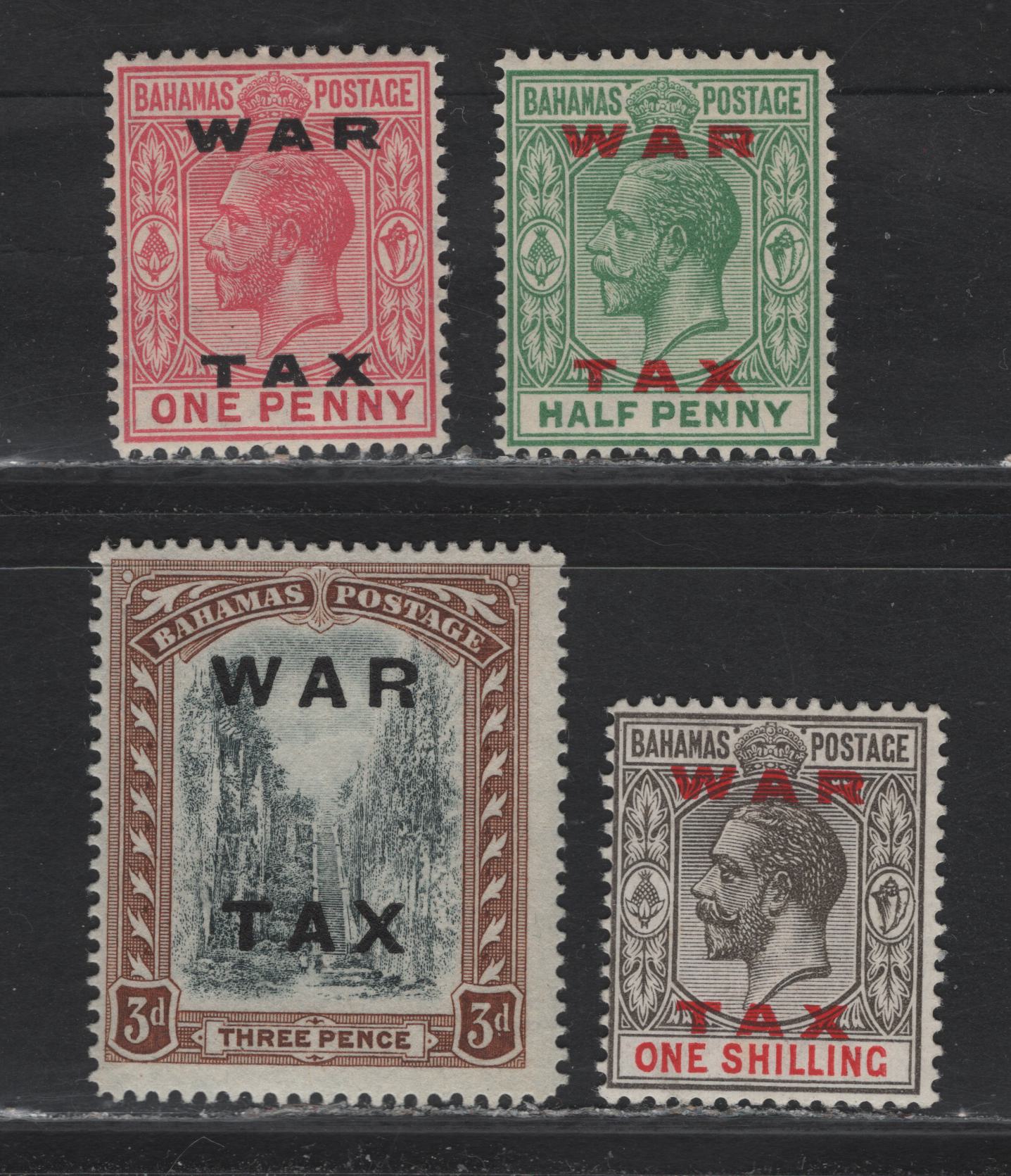 Lot 43 Bahamas SG#102-105 1/2d - 3d Green - Black & Brown Queens Staircase, 1919 War Tax Overprinted Issue, 4 FNH/F/VFOG Singles, 3d Is NH