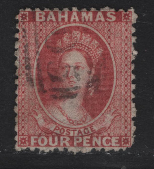 Lot 5 Bahamas SG#28 4d Brownish Rose Queen Victoria, 1863-1877 Chalon Heads Issue, A Very Fine Used Single, Perf 12.5, Reversed Crown CC Wmk