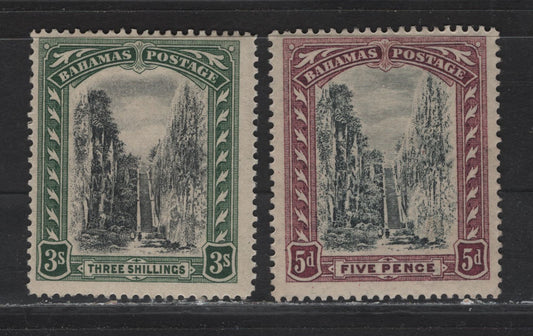 Lot 52 Bahamas SG#112, 114 5d - 3d Black & Purple - Black & Green Queens Staircase, 1921-1929 Queen's Staircase Issue, 2 FOG Single, Script CA Wmk
