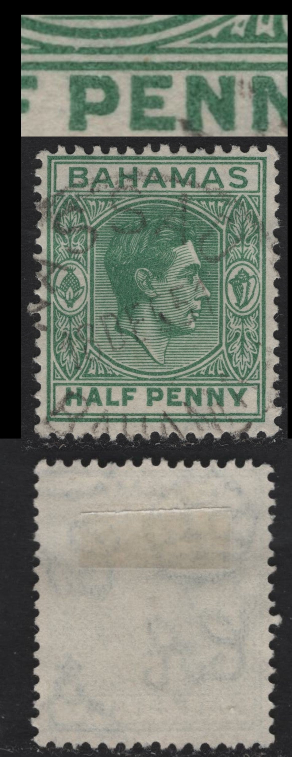 Lot 64 Bahamas SG#149a 1/2d Green King George VI, 1938-1952 KGVI Issue, A Very Fine Used Single, Elongated 'E' From Position R9/6