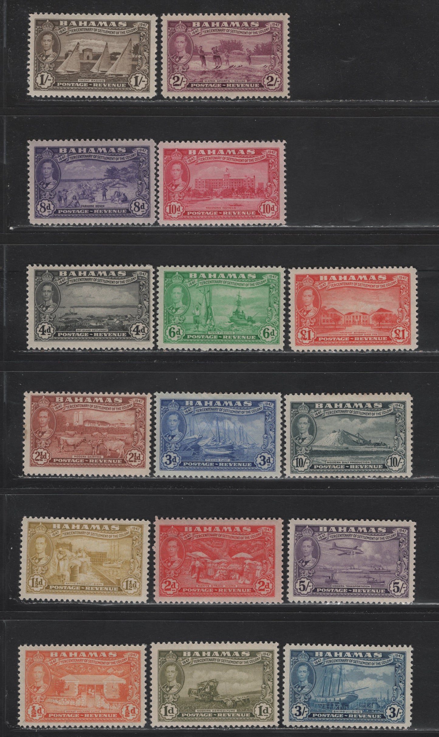 Lot 76 Bahamas SG#178-193 1/2d - £1 Orange - Vermillion Eleuthera Settlement, 1948 Eleuthera Settlement Issue, 16 F/VFOG Singles