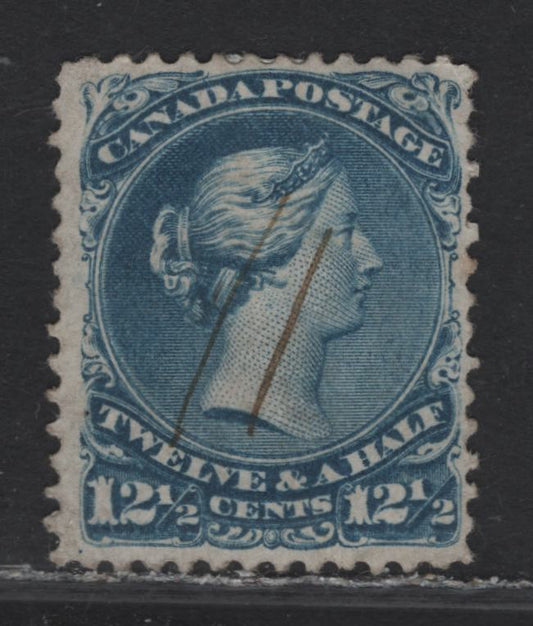 Lot 88 Canada (C)  #28a 12.5c Blue Queen Victoria, 1868-1876 Large Queen Issue, A Fine Used Single, Duckworth Paper 6 (Bothwell Paper, FO-N), Showing Inverted Wmk With 'BO' of Bothwell, ManuScript CAncel.