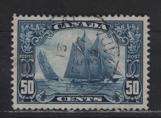 Lot 89 Canada (C)  #158 50c Blue Bluenose, 1928-1929 Scroll Issue, A Very Fine Used Single, Nice Light Feb 21 1939 Montreal CDS Cancel, ABN-Q Paper