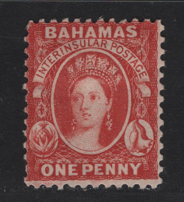 Lot 9 Bahamas SG#40 1d Scarlet Vermillion Queen Victoria, 1882 Chalon Heads Issue, A Fine Unused Single, Perf 12, Crown CA Wmk