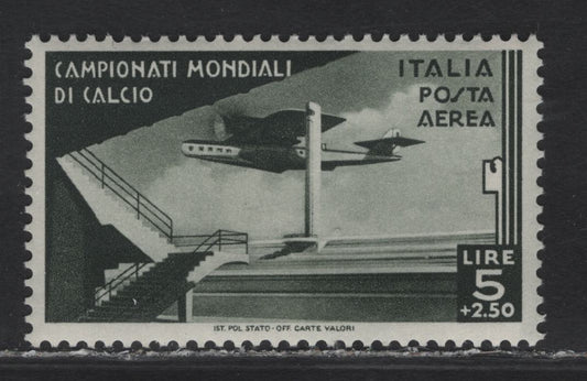 Lot 99 Italy (C)  SC#C64 5l+2.5l Olive Green 2nd World Soccer Championship, 1934 Airmail Issue, A VFNH Single
