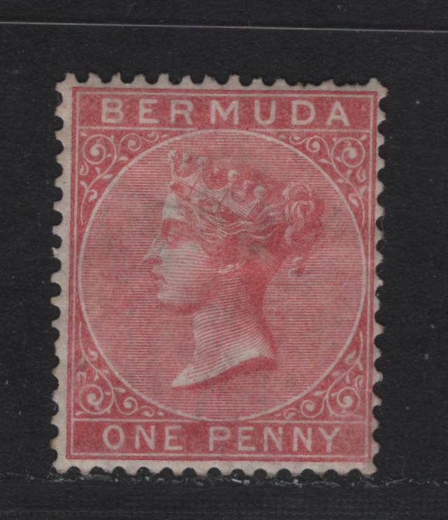 Lot 1 Bermuda SG#2 1d Pale Rose, 1865-1903 Queen Victoria Keyplates Issue, Wmk Crown CC, A Good Regummed Example With Two Short Perfs At UR & Tiny Corner Crease At LR