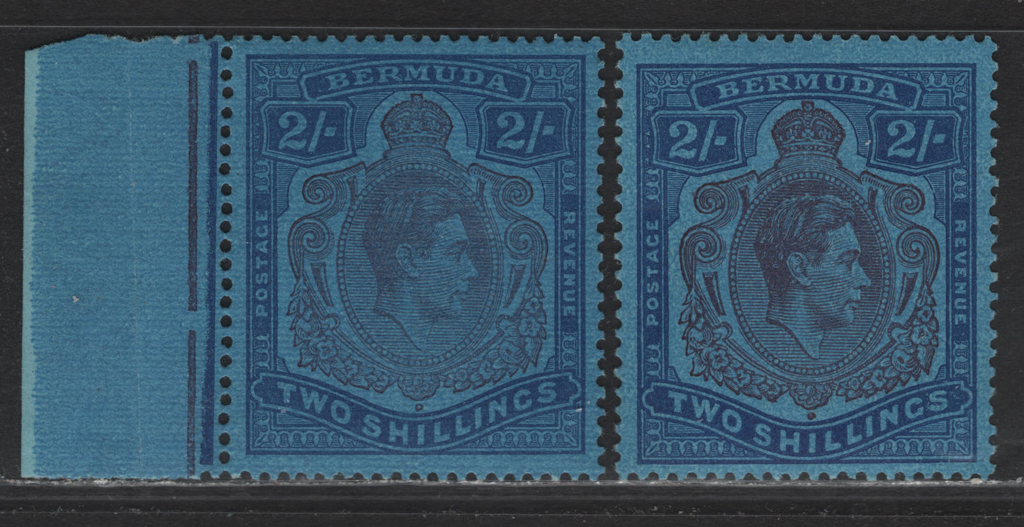 Lot 103 Bermuda SG#116c 2/- Purple & Blue on Deep Blue - Reddish Purple & Deep Blue on Deep Blue King George VI, 1938-1953 KGVI Pictorial Issue, 2 VFNH Singles, Perf 14, Ordinary Paper