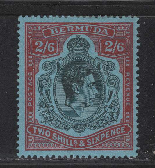 Lot 105 Bermuda SG#117b 2/6d Black & Red on Pale Blue King George VI, 1938-1953 KGVI Pictorial Issue, A VFOG Single, Perf 14, Ordinary Paper