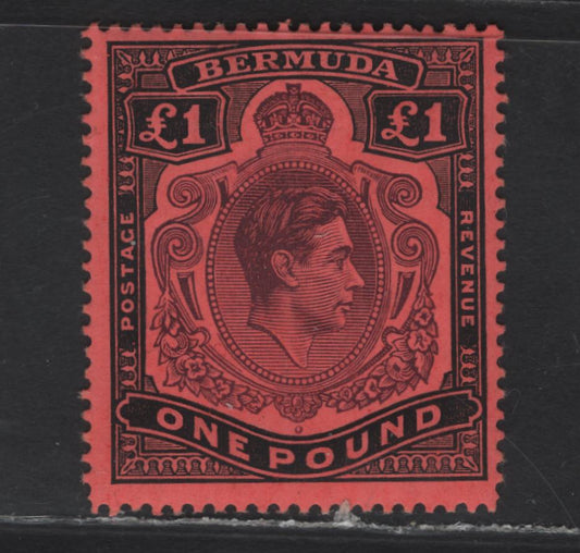 Lot 114 Bermuda SG#121c £1 Deep Reddish Purple & Black on Pale Red King George VI, 1938-1953 KGVI Pictorial Issue, A FOG Single, Perf 14, Chalky Paper