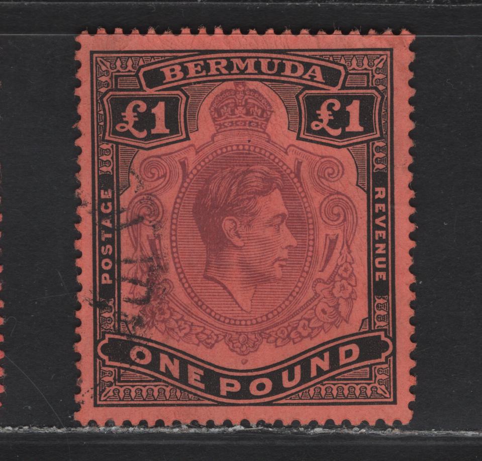 Lot 115 Bermuda SG#121b £1 Pale Purple & Black on Pale Red King George VI, 1938-1953 KGVI Pictorial Issue, A Very Fine Used Single, Perf 14, Chalky Paper