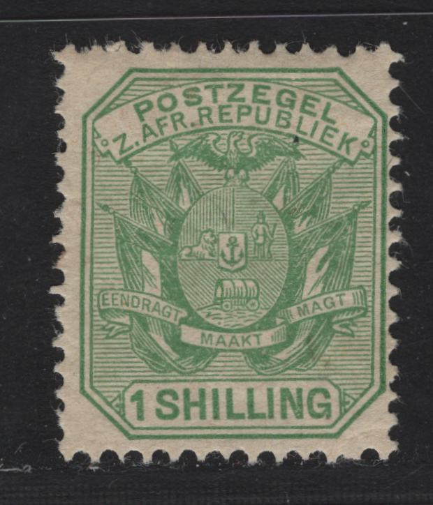Lot 139 Transvaal (C) SG#211 1/- Yellow Green Wagon, 1895-1896 Wagon Issue, A VFOG Single, Original Printing, Crackly Gum