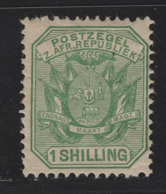 Lot 139 Transvaal (C) SG#211 1/- Yellow Green Wagon, 1895-1896 Wagon Issue, A VFOG Single, Original Printing, Crackly Gum