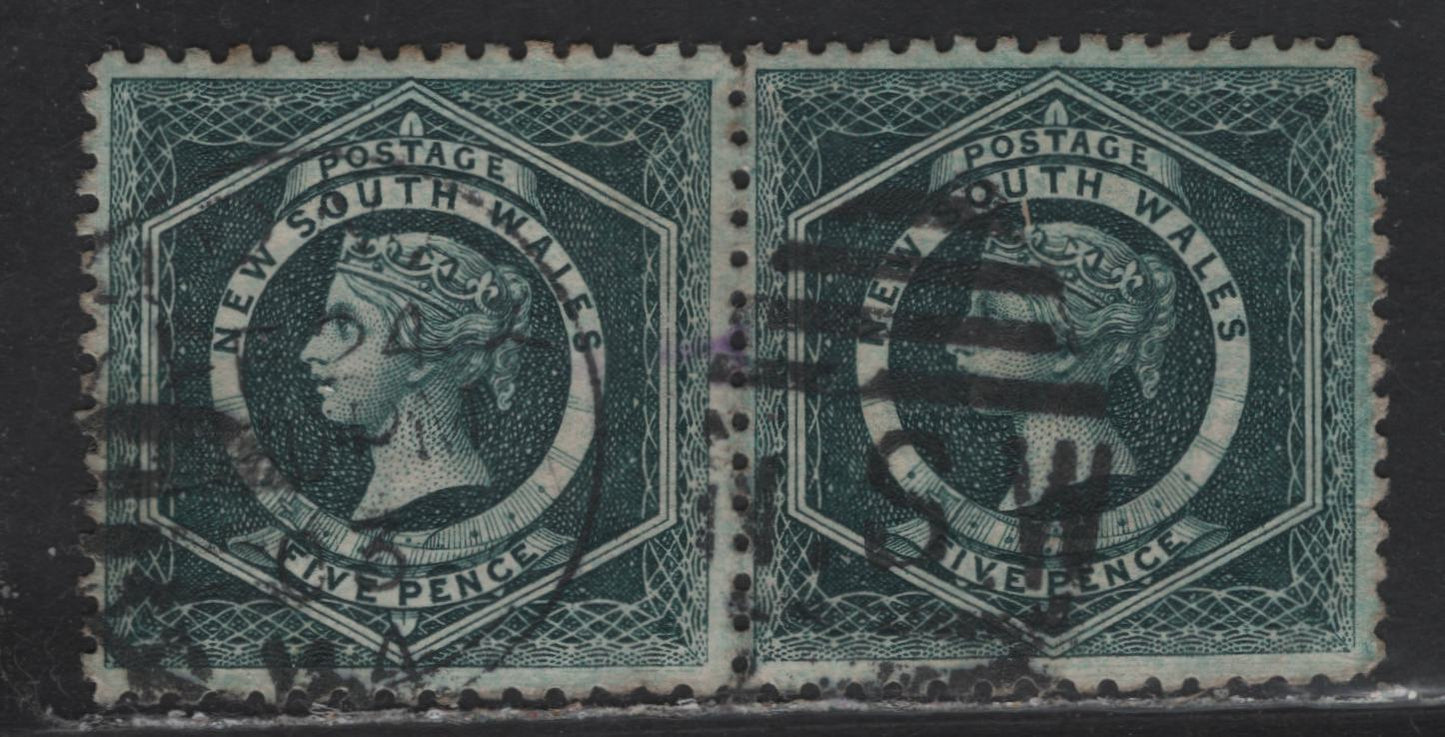 Lot 141 Transvaal (C) SG#233da 5d Blue Green Queen Victoria, 1882-1897 Queen Victoria Issue, A Very Fine Used Pair, Sideways Wmk, Perf 11x12, 1903 Sydney Duplex Cancel.