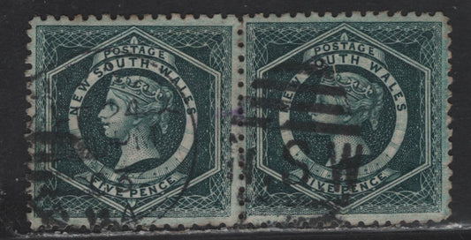 Lot 141 Transvaal (C) SG#233da 5d Blue Green Queen Victoria, 1882-1897 Queen Victoria Issue, A Very Fine Used Pair, Sideways Wmk, Perf 11x12, 1903 Sydney Duplex Cancel.