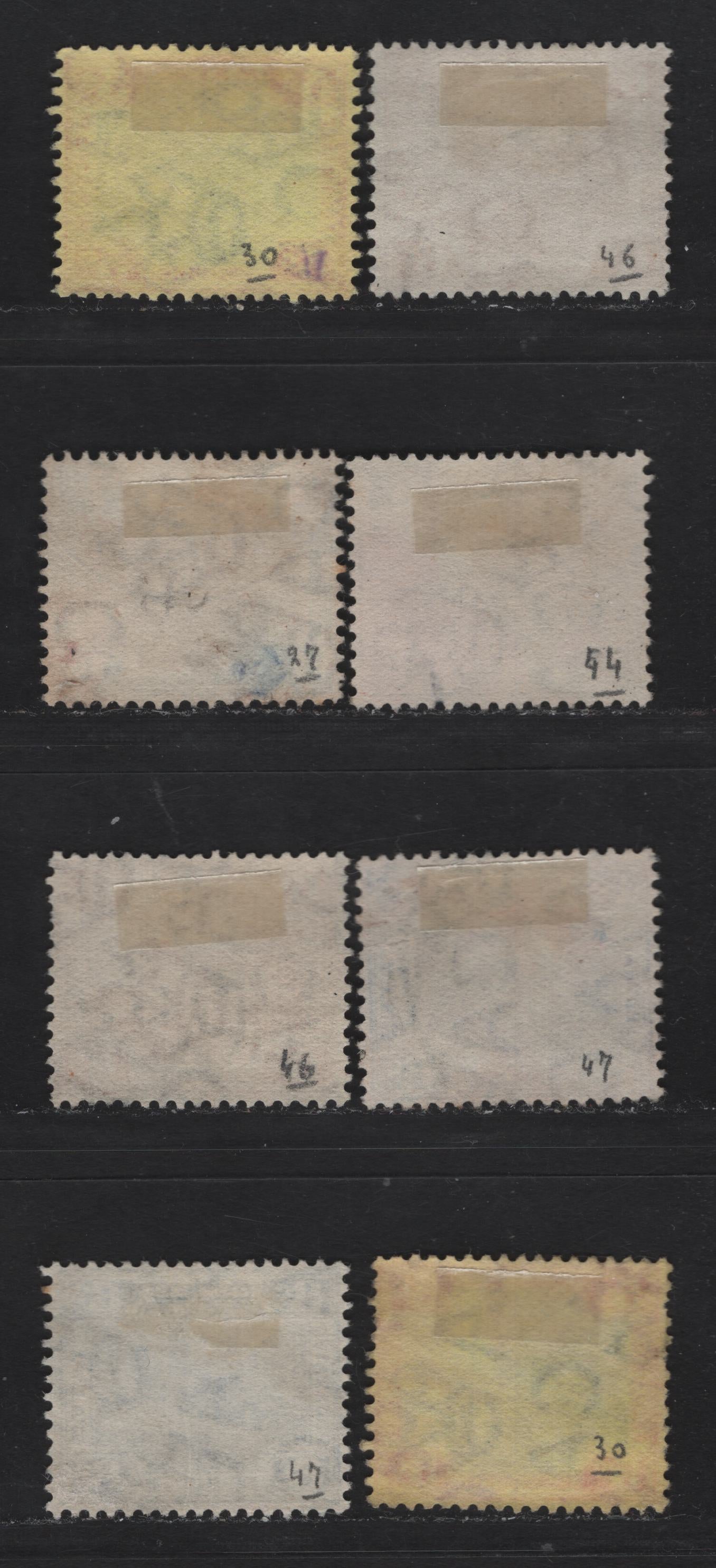 Lot 154 Federated Malay States (C) SG#27a, 35, 39-40, 42,b 1c - 8c Gray Brown & Green - Deep Blue Tiger, 1901-1922 Tiger Keyplate Issue, 8 Fine/Very Fine Used Singles, Multiple Crown CA Wmk, Shade Variations In 5c & 6c