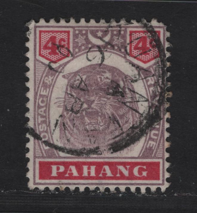 Lot 155 Malaya - Pahang (C) SG#15 4c Dull Purple & Carmine Tiger, 1895 Tiger Keyplate Issue, A Very Fine Used Single