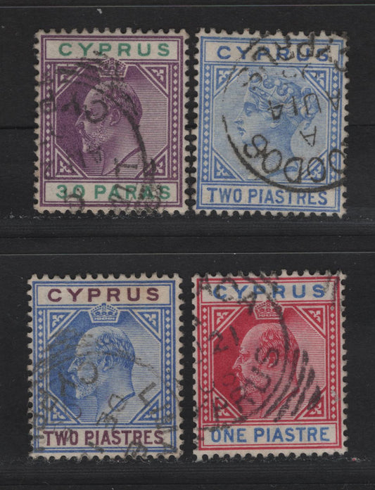 Lot 159 Cyprus (C) SG#34, 51-53 2pi Ultramarine - Blue & Purple Queen Victoria - King Edward VII, 1892-1904 Queen Victoria - King Edward VII Keyplates, 4 Very Fine Used Singles, Crown CA Wmk