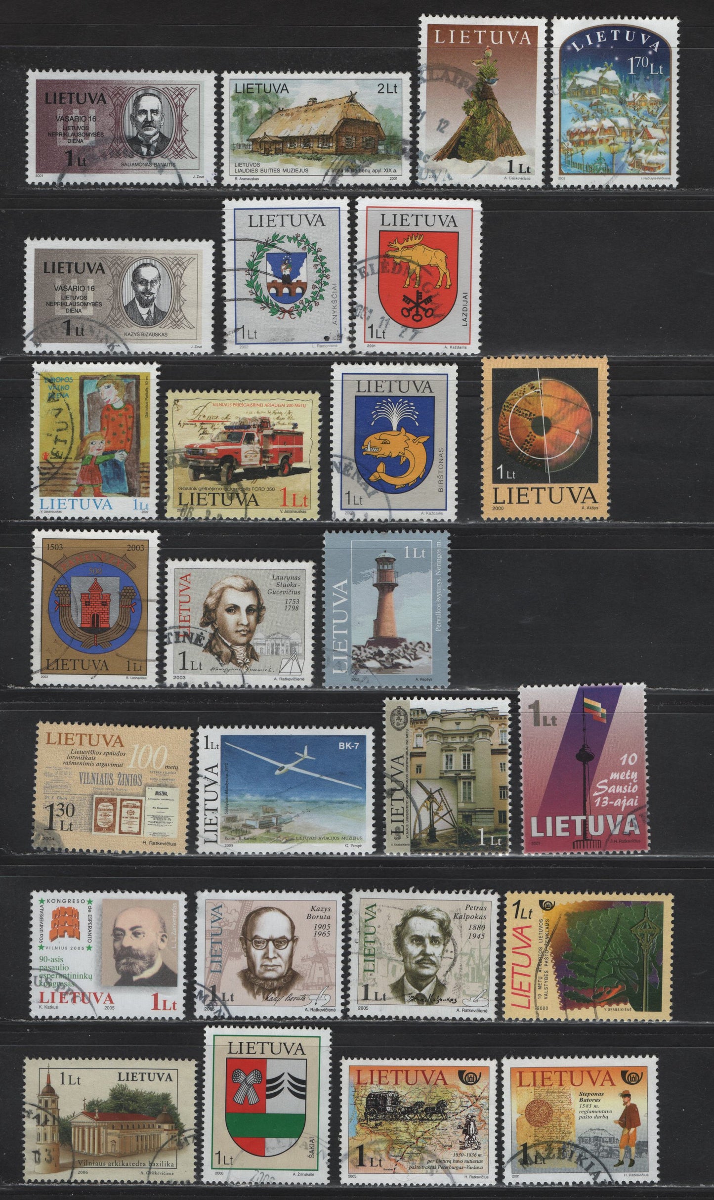 Lot 204 Lithuania SC#683, 685, 676, 686, 701, 703-704, 707, 711, 716-717, 723, 733, 736, 741, 745, 752, 755, 757, 768, 782-783, 795, 800, 814, 817 1l Multicolored , 2000-2006 New Millennium - Basilicas Issues, 26 Very Fine Used Singles