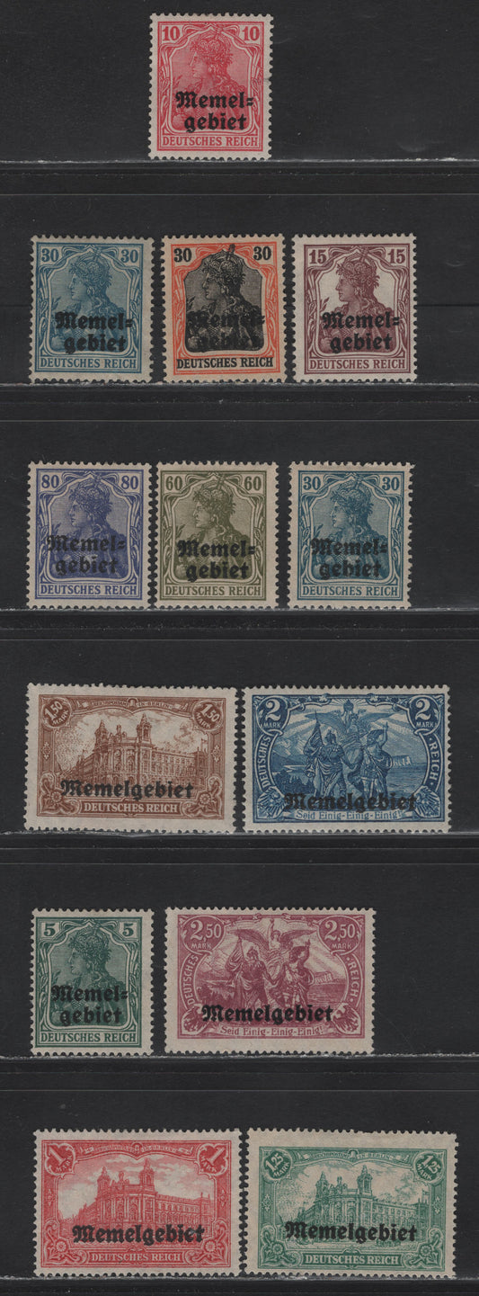 Lot 208 Memel SC#1/17 5pf - 2.5m Green - Red Lilac Germania, 1920 Overprinted Germania Issue, 13 Fine/Very Fine Unused Singles, No Gum, Counted As the Most Shades