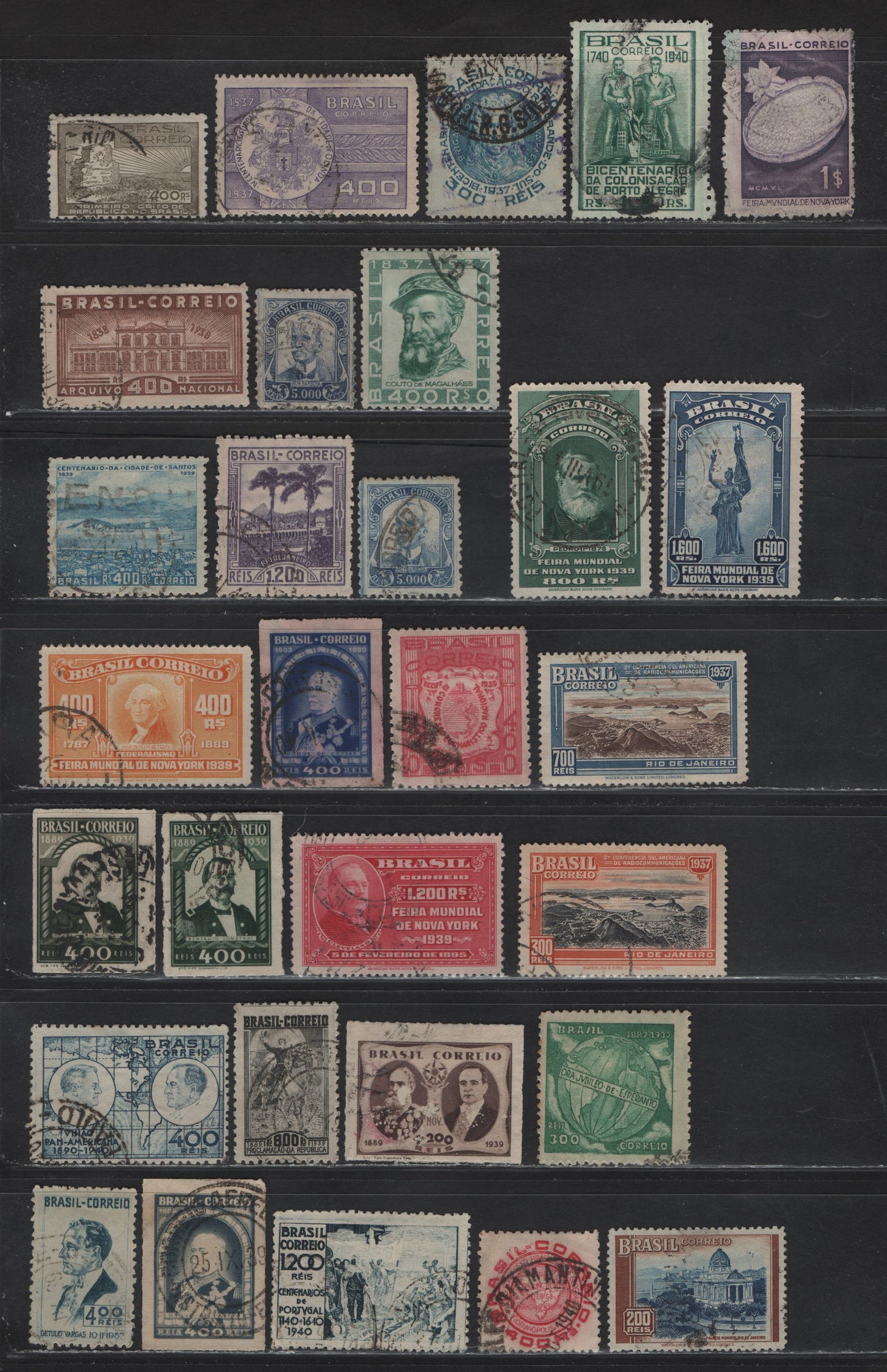 Lot 269 Brazil SC#443/501 300r - 1200r Orange Red & Black - Blue Black , 1937-1940 2nd South American Radio Conference - 800th Anniv Of Portuguese Independence Issues, 30 Fine/Very Fine Used Singles