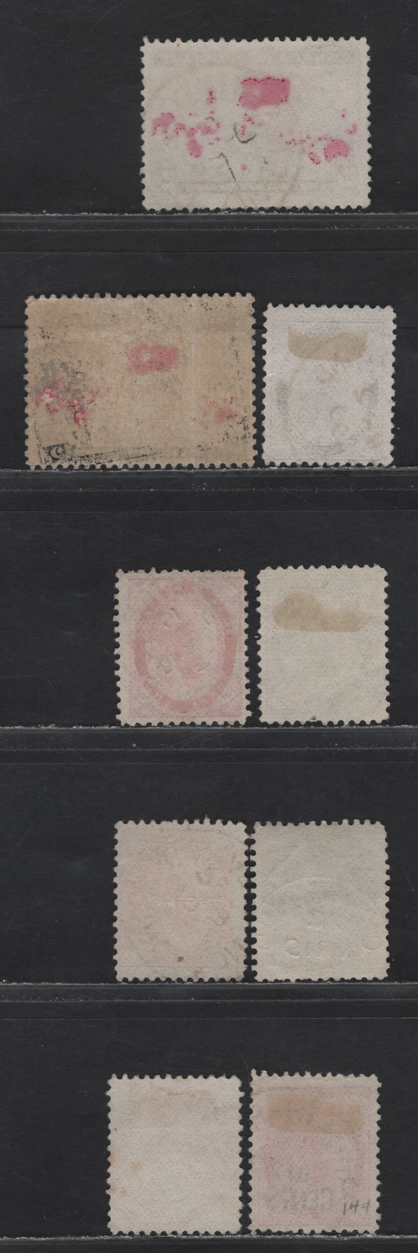 Lot 283 Canada (C) #68-69, 71-72, 75ii, 82, 86,b 2c Purple - Deep Greenish Blue Queen Victoria - Mercator's Projection, 1897-1898 Maple Leaf, Numeral & Imperial Penny Postage Issues, 8 Fine Used Singles, Unchecked Paper Types, All With SON Town Cancels