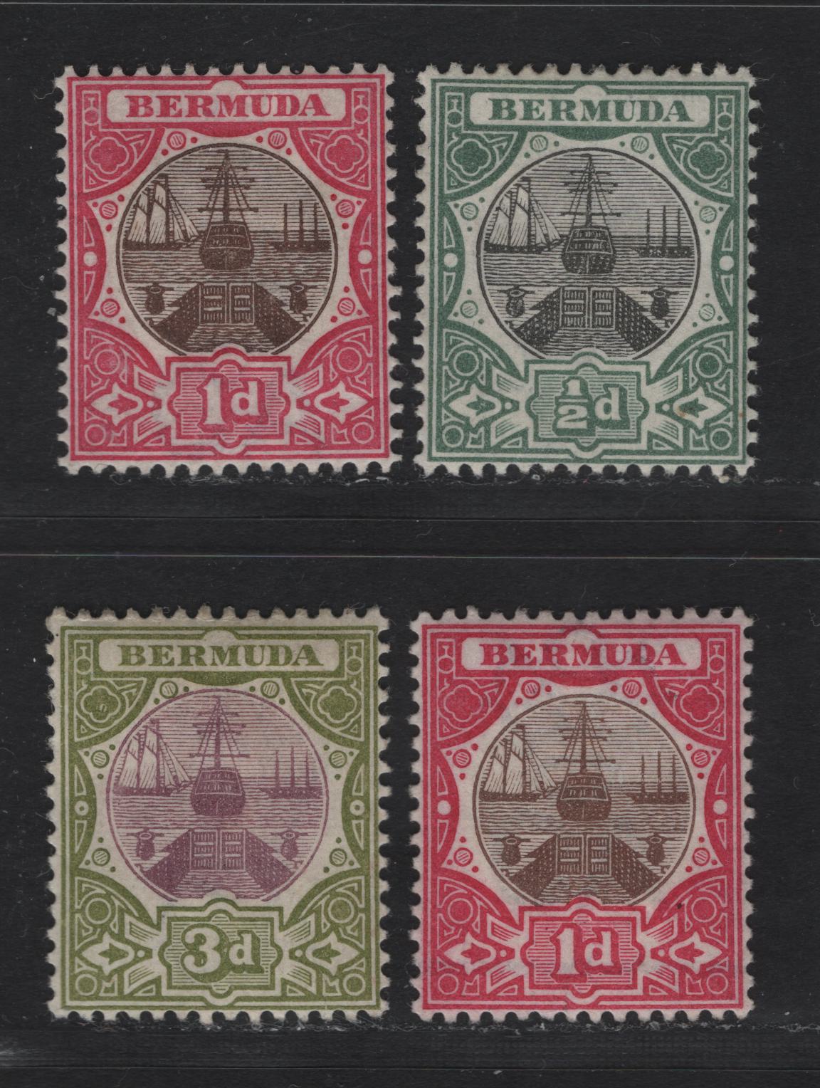Lot 29 Bermuda SG#31-33 1/2d Green & Black - 3d Magenta & Sage Green, 1902-1903 Dry Dock Definitives Issue, Wmk Crown CA, 4 FOG,VF OG&UN Singles