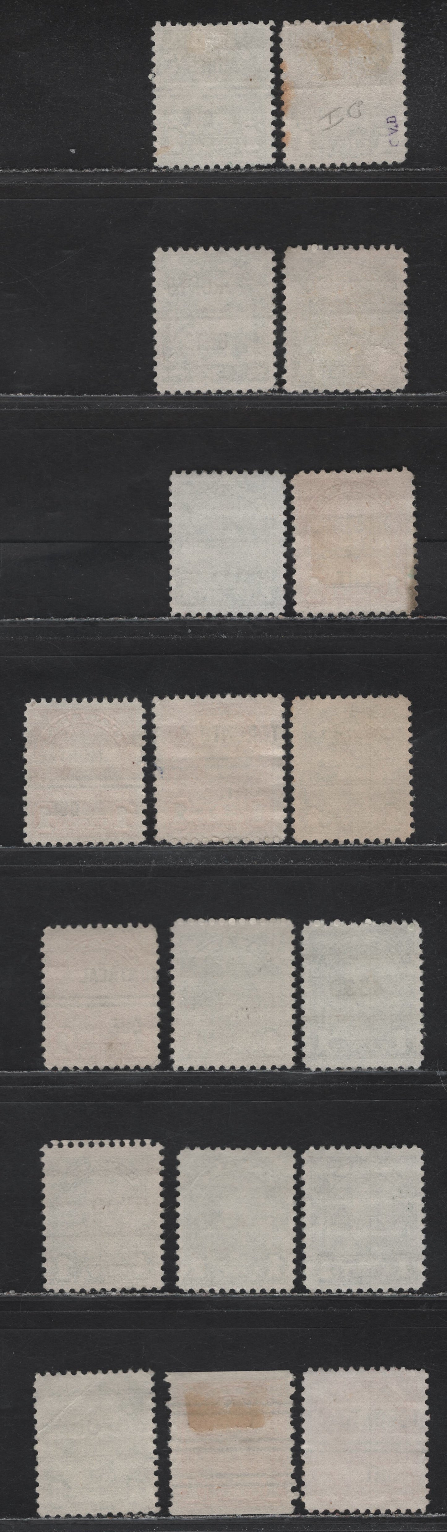 Lot 294 Canada Walburn#7-161, 8-163,b, 3-163b, 7-163b, 11-162, 11-163b, 11-164, 3-163, 13-163b, 13-165, u-179 1c - 2c Orange - Green King George V, 1930-1935 Arch Issue,  Very Fine Used Singles, Generic, Montreal & Toronto Precancels