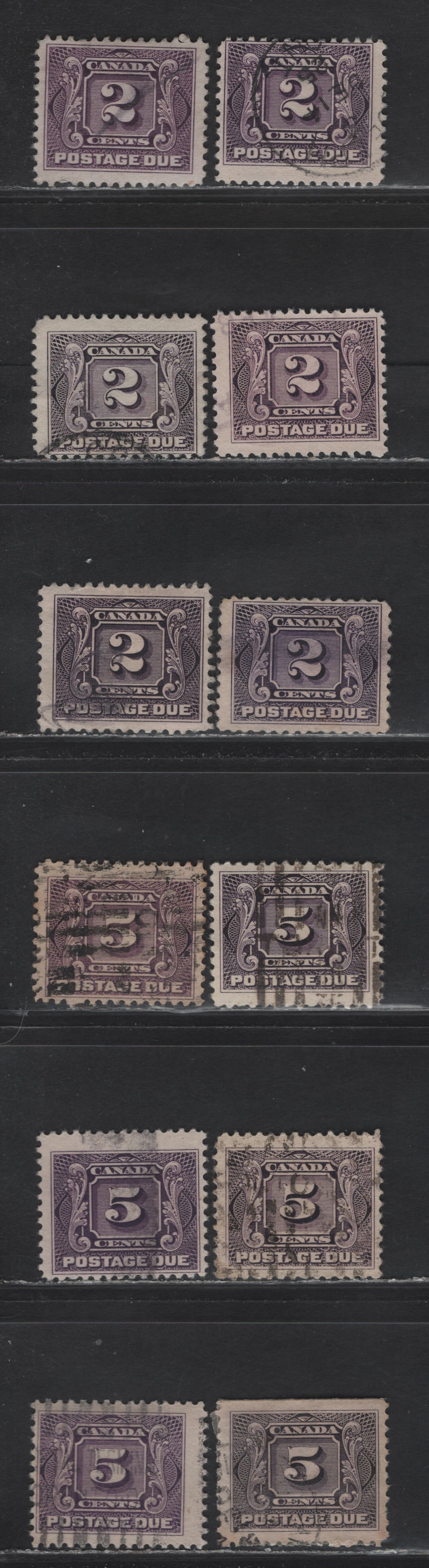 Canada #J2, J2c, J4 2c - 5c Blackish Lilac - Pale Reddish Lilac Numeral, 1906-1928 Postage Dues,  Fine Used Singles, Wet & Dry Printings, Different Shades From Lot 299