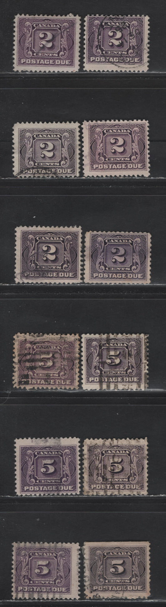 Canada #J2, J2c, J4 2c - 5c Blackish Lilac - Pale Reddish Lilac Numeral, 1906-1928 Postage Dues,  Fine Used Singles, Wet & Dry Printings, Different Shades From Lot 299