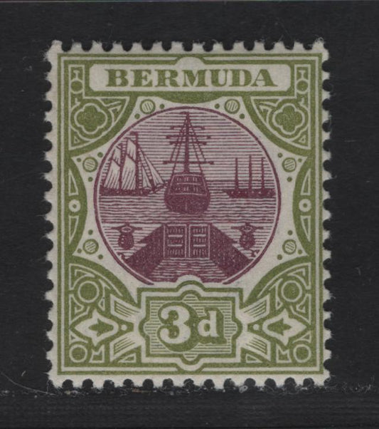 Lot 30 Bermuda SG#33 3d Magenta & Sage Green, 1902-1903 Dry Dock Definitives Issue, A VFNH Single