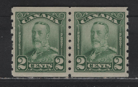 Lot 320 Canada (C) #161 2c Green King George V, 1929 Scroll Issue, A VFNH Coil Pair, ABN-OOOO Paper