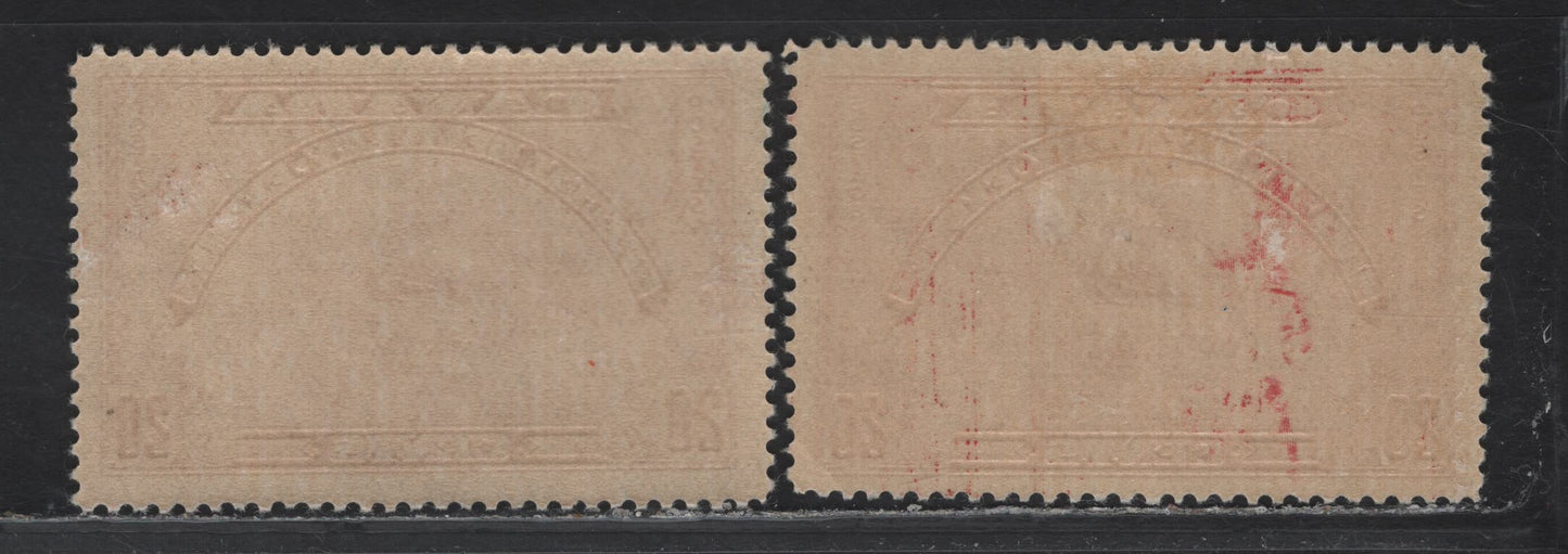 Lot 357 Canada #E6 20c Carmine , 1935 Special Delivery Issue, 2 F/VFOG Singles, CBN-SS Paper, Perfs 11.9 & 12x11.9