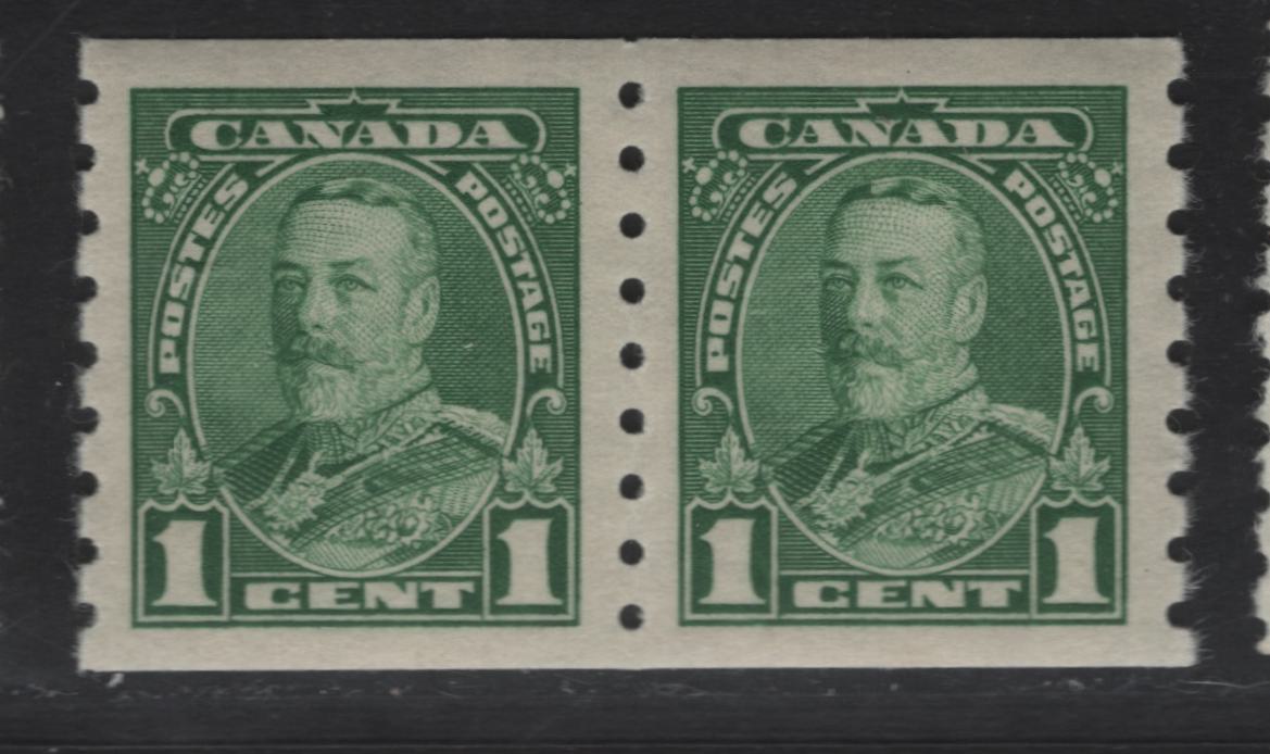 Lot 366 Canada #228 1c Green King George V, 1935-1937 Dated Die Issue Airmail, A Fine NH Coil Pair On Paper CBN-DDDD