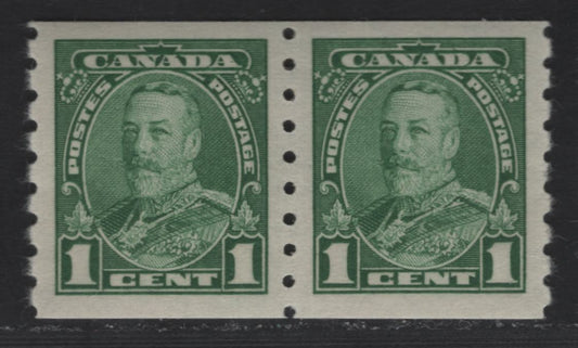 Lot 370 Canada #228 1c Green King George V, 1935-1937 Dated Die Issue Airmail, A Fine NH Coil Pair On Paper CBN-G