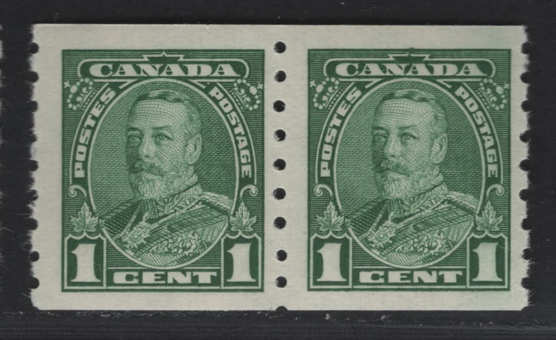 Lot 371 Canada #228 1c Green King George V, 1935-1937 Dated Die Issue Airmail, A Fine NH Coil Pair On Paper CBN-AAAA