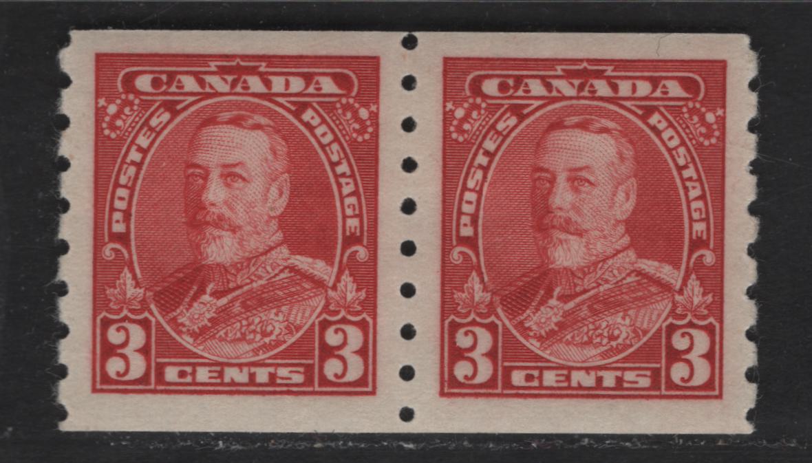 Canada #230 3c Carmine King George V, 1935-1937 Dated Die Issue Airmail, A VFOG Coil Pair On Paper CBN-GGGG