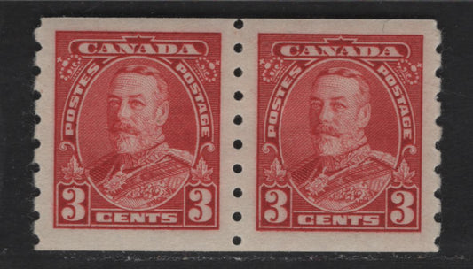 Canada #230 3c Carmine King George V, 1935-1937 Dated Die Issue Airmail, A VFOG Coil Pair On Paper CBN-GGGG