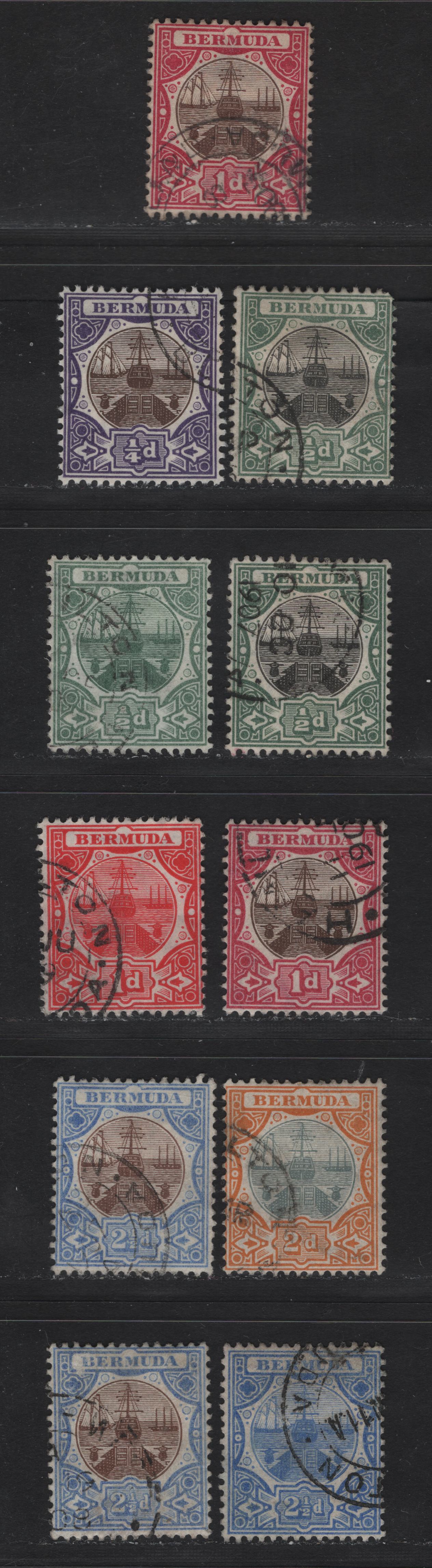 Lot 39 Bermuda (C)SG#34-41 1/4d - 2.5d Brown & Violet - Blue Dry Docks, 1906-1910 Dry Docks Definitive Issue, 8 Fine/Very Fine Used Singles, Multiple Crown CA Wmk